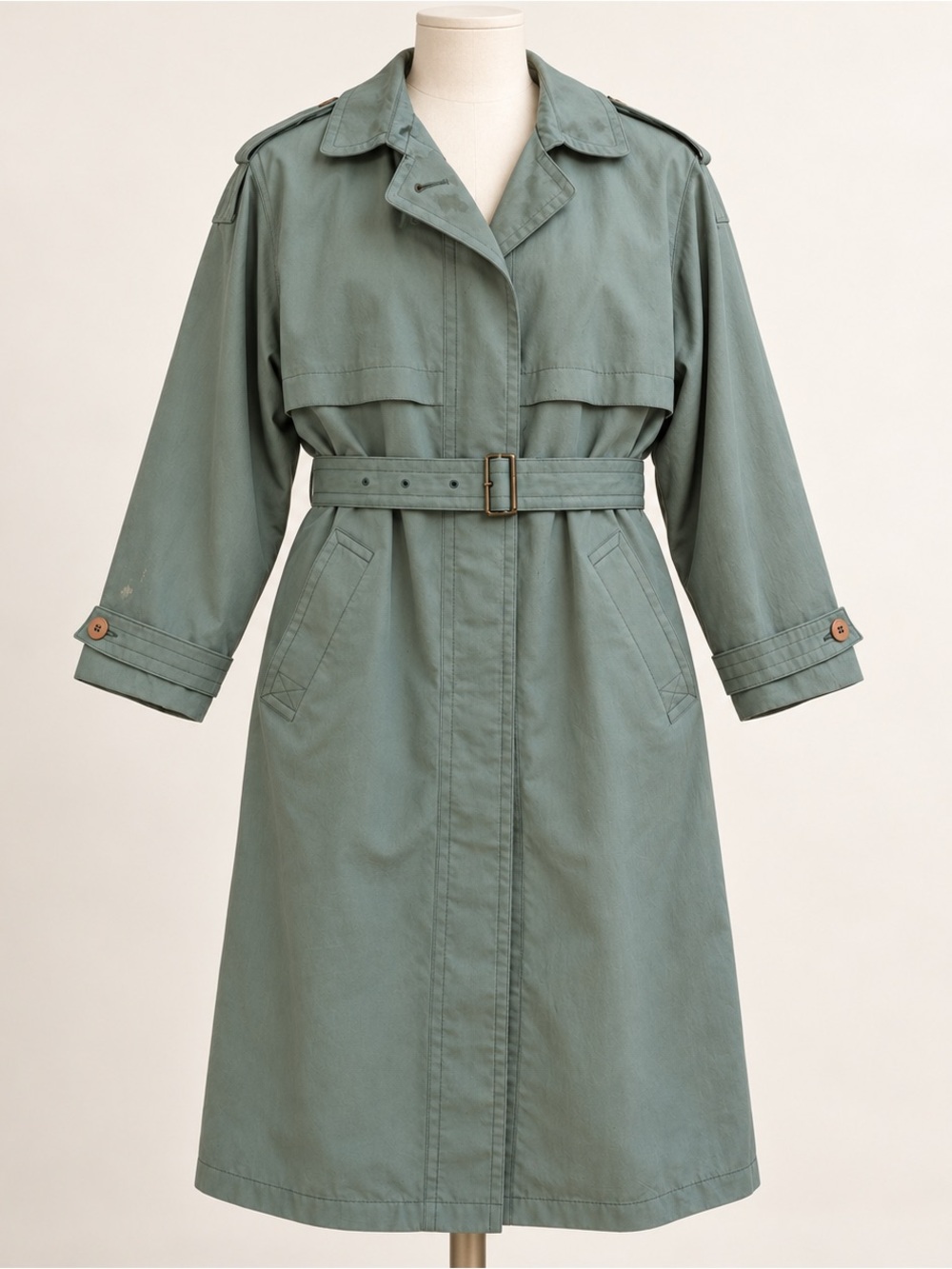 Vintage London Fog Sage Green Belted Trench Coat 4 Petite USA Paisley Liner